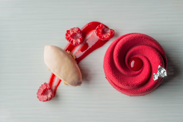 Raspberry and chocolate rose delice