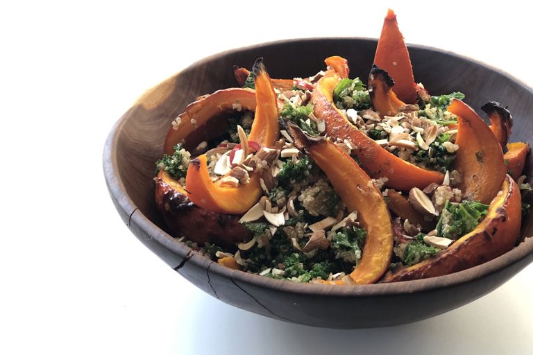 Sweet chilli onion squash with quinoa and kale