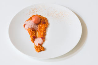 'All tomato' – risotto with tomato sauce, tomato sorbet, tomato air, tomato confit and tomato powder
