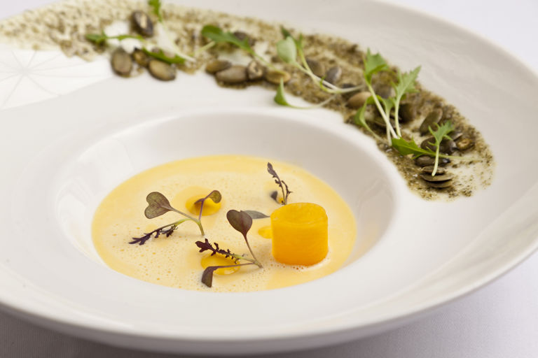 Butternut squash velouté with toasted pumpkin seeds