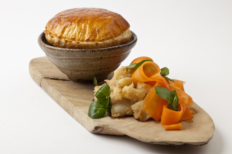 Steak and ale pie with caramelised celeriac