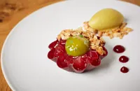 Victoria and Kia plum tart with olive oil and greengage sorbet