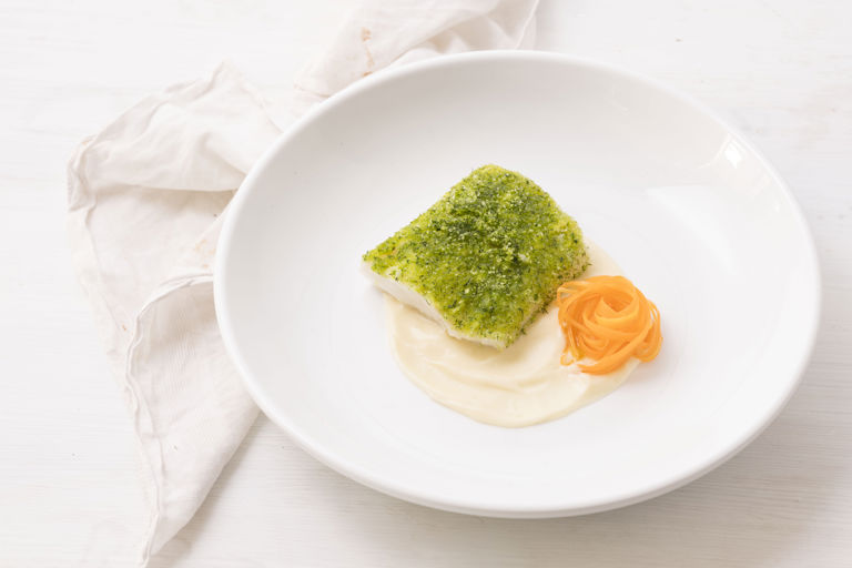Cod with herb crust with parsnip puree
