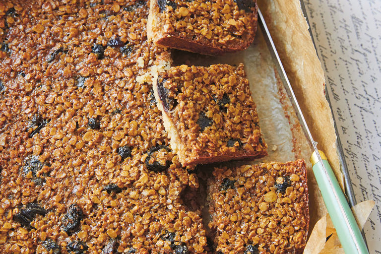 Brown butter and cherry oat squares