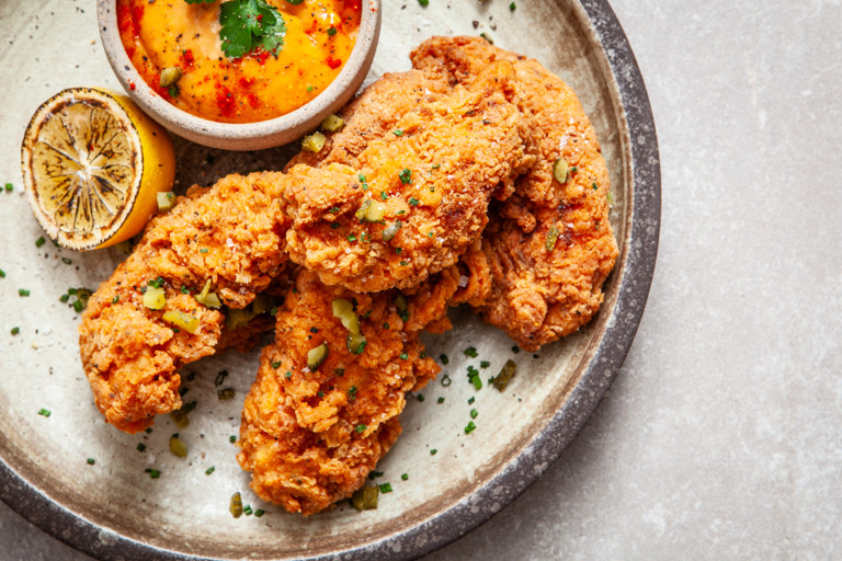 Lemon and paprika chicken tenders with Cajun remoulade