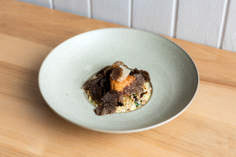 Veal sweetbreads, spelt and pickled walnut