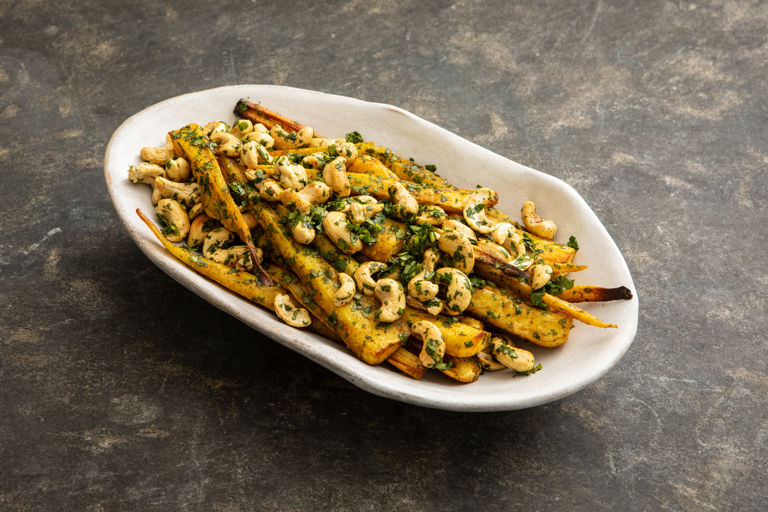 Curried roast parsnips with toasted cashews