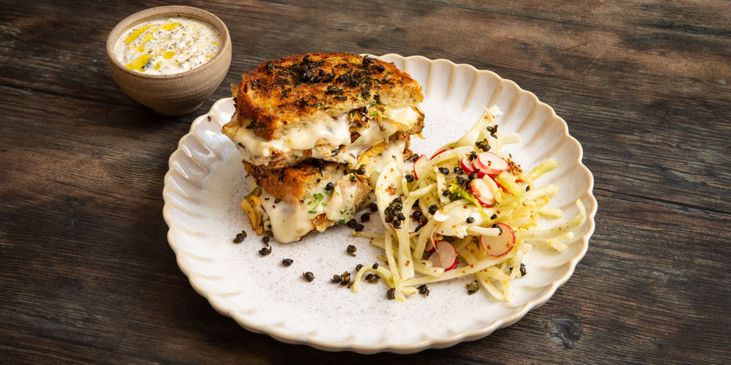 Butter-Roasted Artichoke Grilled Cheese with Smoky Garlic Dip Recipe - Great British Chefs