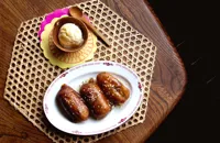 Chinese-style banana fritters with ginger ice cream