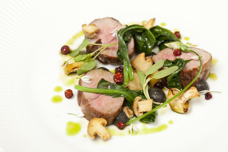 Salted pork neck, dried berries, wild mushrooms and wild garlic