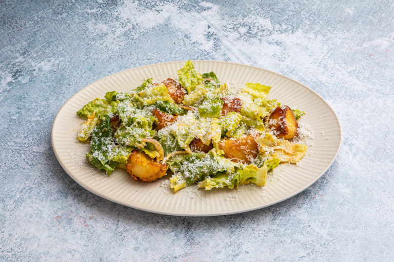 Roast potato and brussels sprout Caesar salad