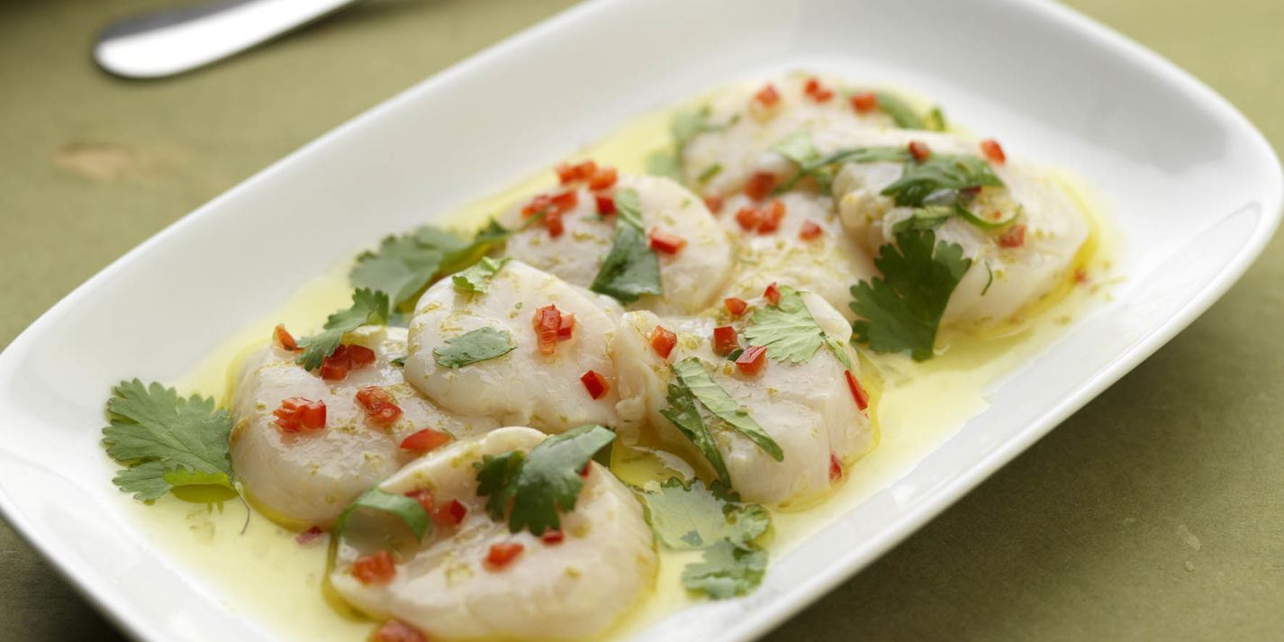 Scallop carpaccio with basil, coriander and mint - Great British Chefs