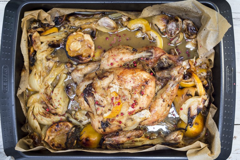 Roast lemon chicken recipe with garlic