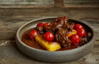 Venison, tomato and rosemary ragu with grilled polenta
