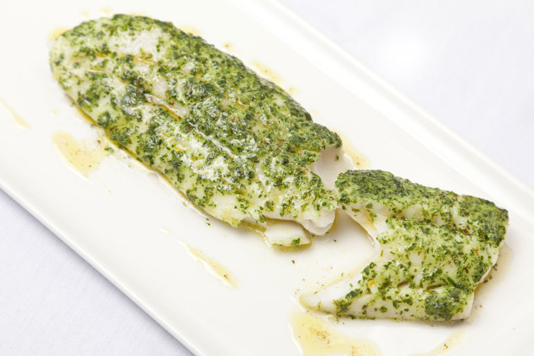 Whiting with melting herb crust