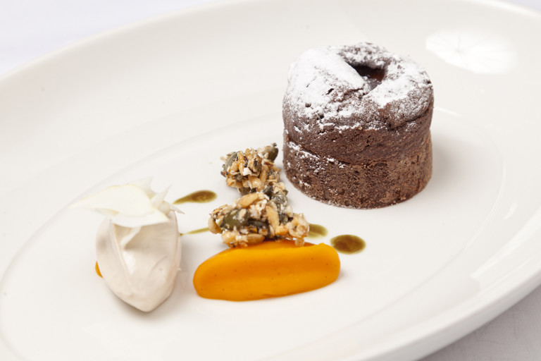 Dark chocolate fondant with chestnut and squash