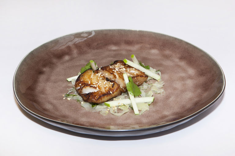 Soy-marinated cod with fennel, dill and apple