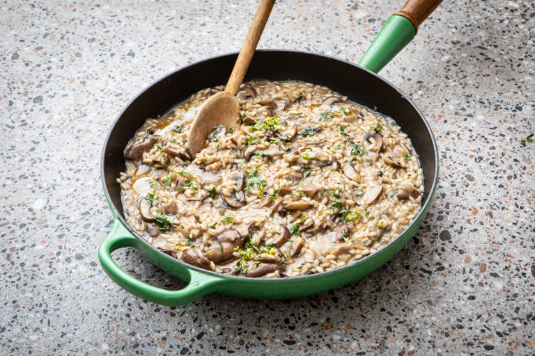 Mushroom risotto with brown butter and gremolata 