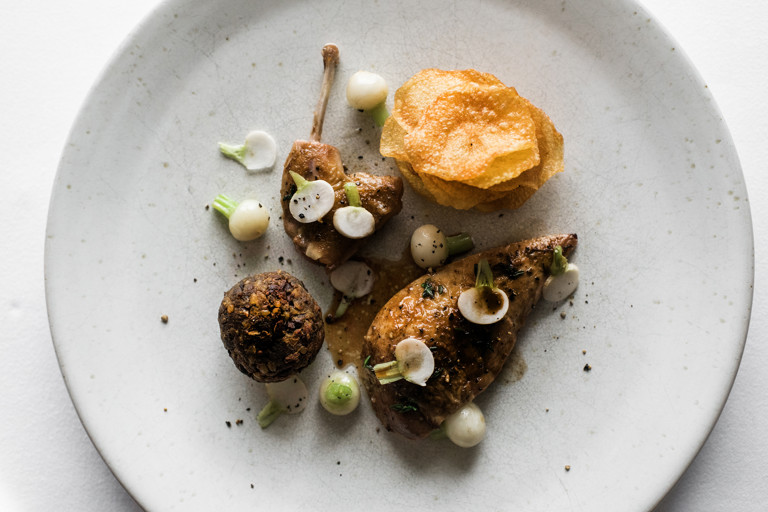 Warm salad of partridge, neeps and tatties