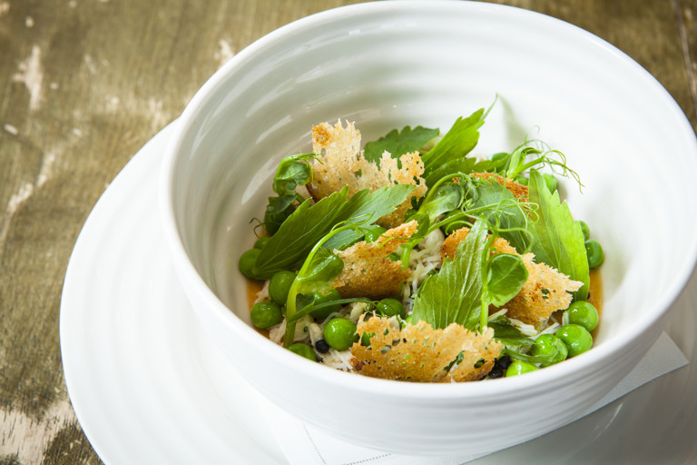 Crab royale with peas and lovage
