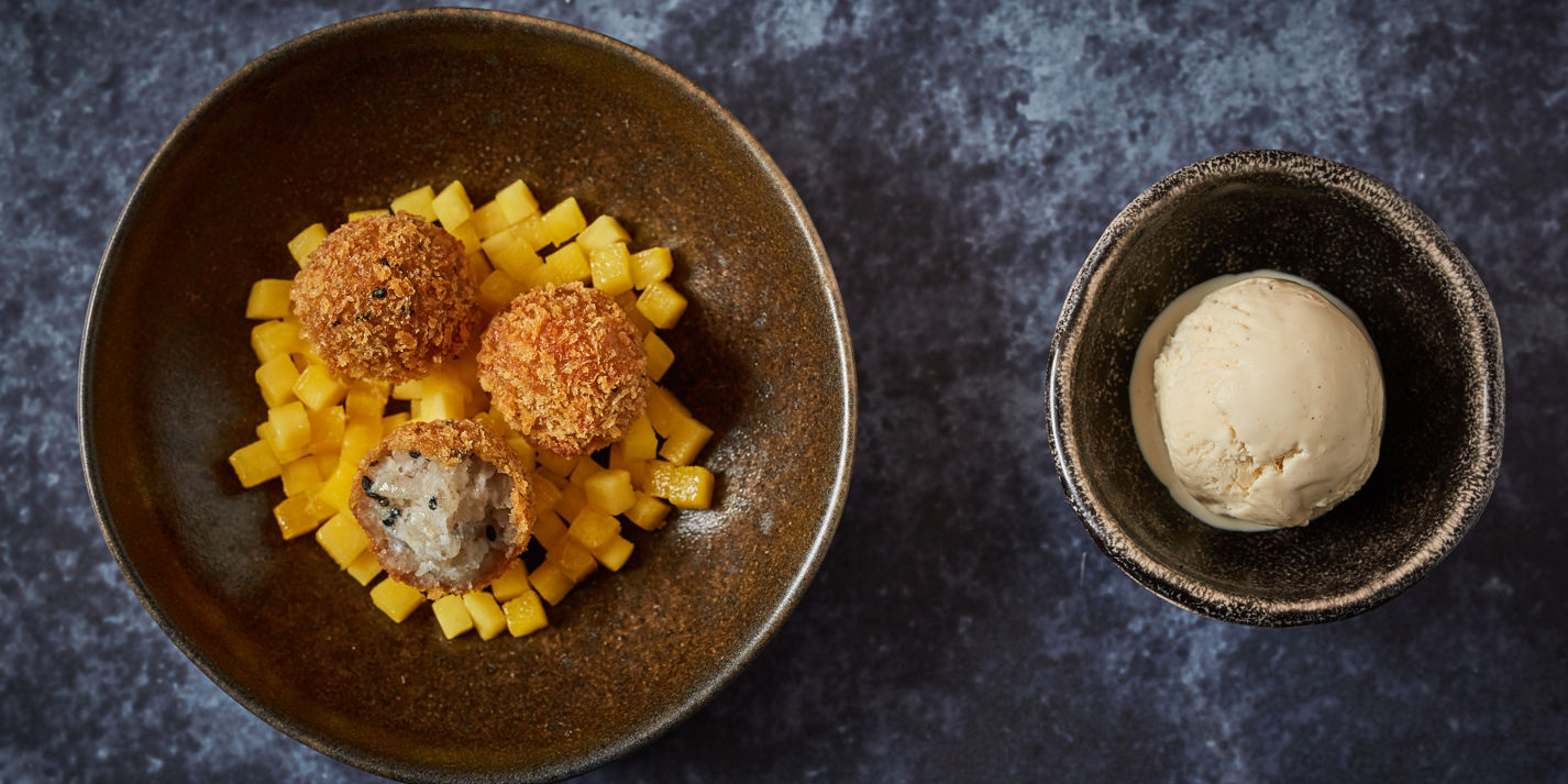 Coconut and Yoghurt Arancini with Yoghurt Sorbet Recipe - Great British Chefs