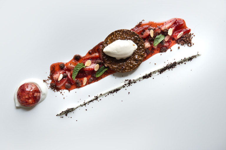 Strawberries with acacia honey, almonds and moscato