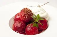 Baked spiced plums with cream chantilly