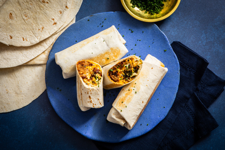 Breakfast burritos with brown butter eggs