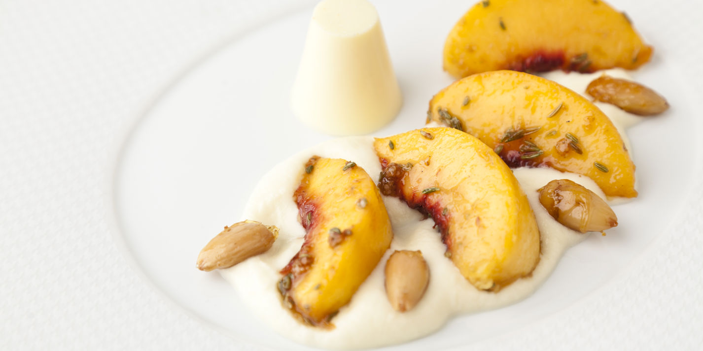 Grilled Peaches Recipe and Cardamom Panna Cotta Recipe - Great British Chefs