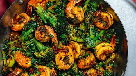 Sambar masala shrimp with broccoli