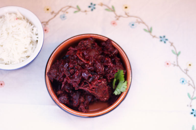 Dark spiced venison beetroot curry 