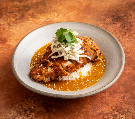 Tonkatsu curry with spiced celeriac and apple slaw