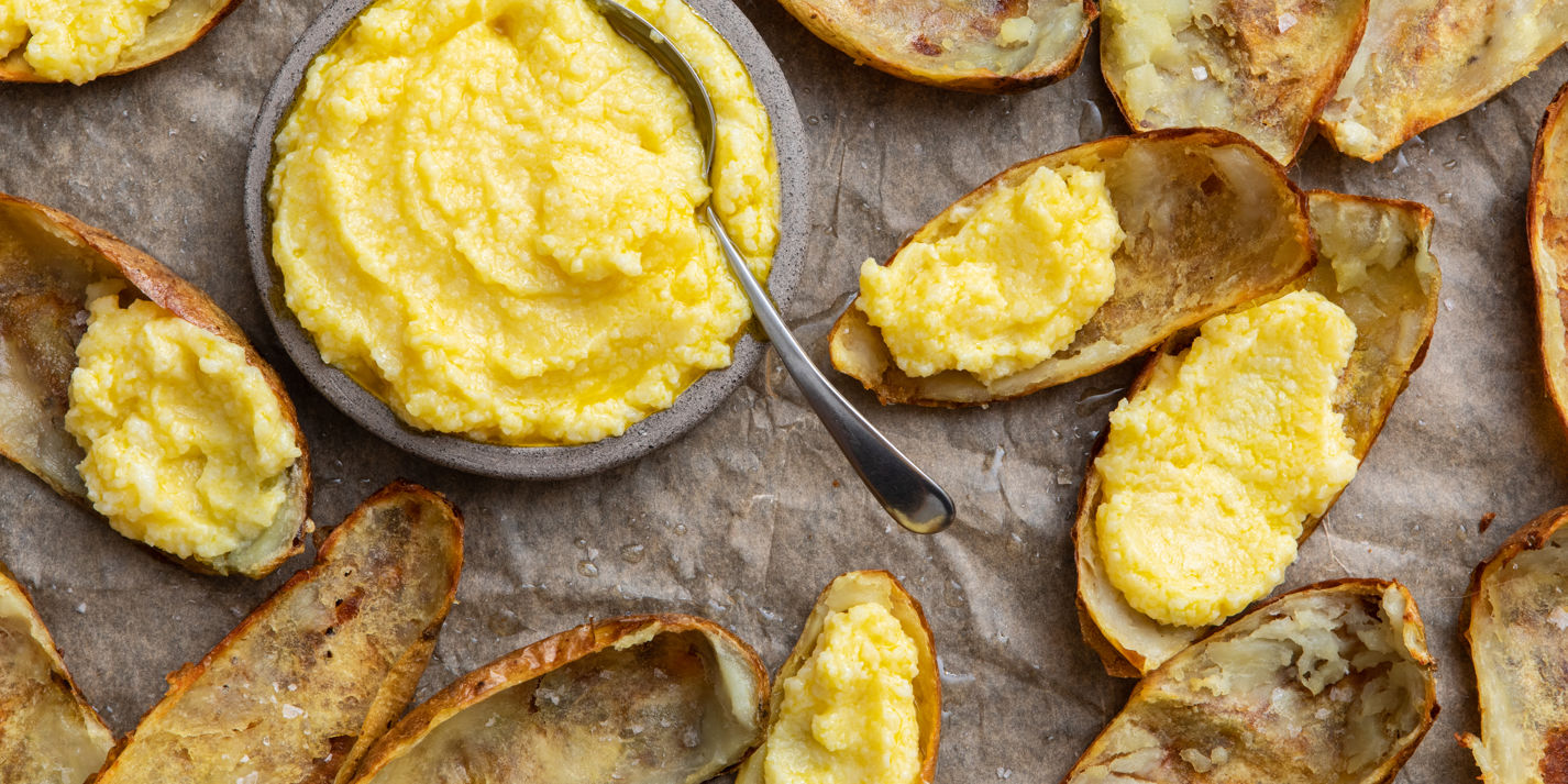 Baked potato skins with skordalia-image