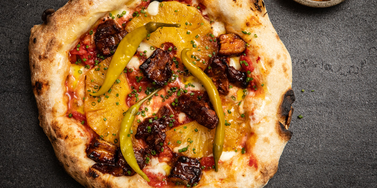 Sourdough Pizza with Pork Belly, Pineapple and Gochujang Butter Recipe - Great British Chefs