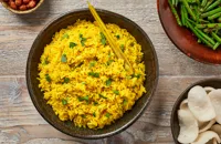 Turmeric rice and spicy green beans