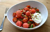 Tomato, watermelon and mint salad with goat’s curd