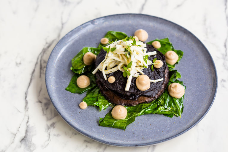 Slow-cooked Portobello mushrooms, caramelised celeriac, remoulade and thyme