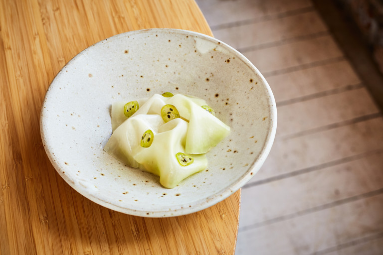 Kohlrabi with elderflower and gooseberry