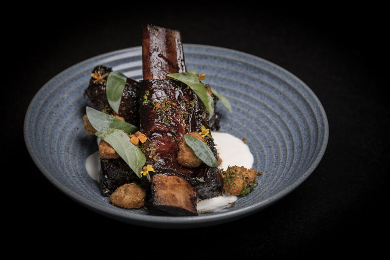 Guinness-braised short ribs with crispy oyster gremolata and buttermilk