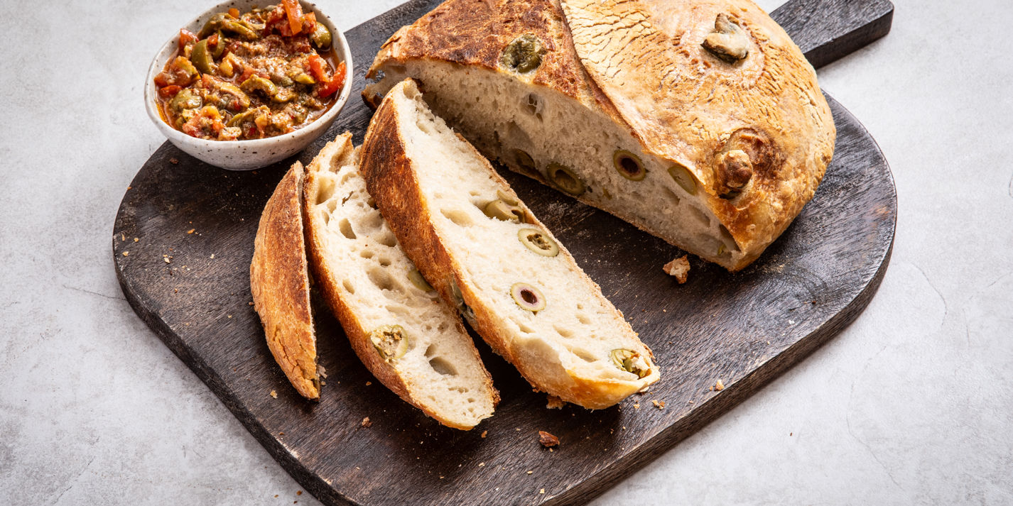 Dirty martini sourdough with olive dipping oil