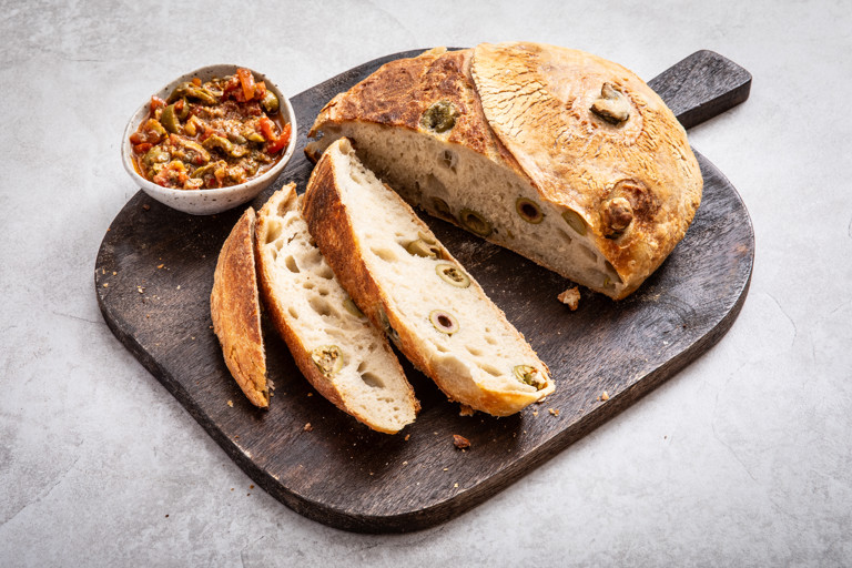 Dirty martini sourdough with olive dipping oil