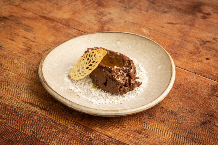 Chocolate mousse with olive oil and sea salt 