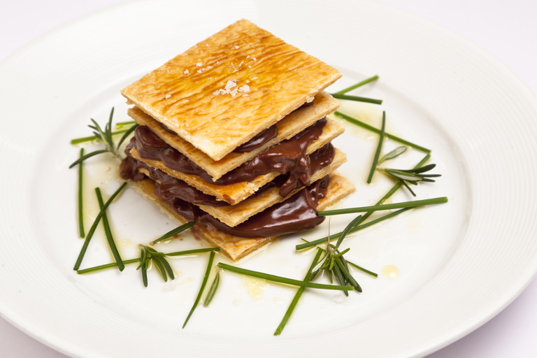 Dark chocolate and wild mushroom millefeuille