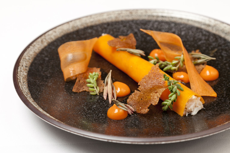 Dorset crab, sea buckthorn and carrot