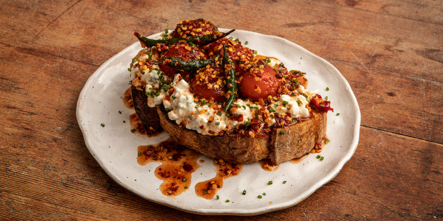 Hot Honey Cured Egg Yolks With Chive Cottage Cheese on Toasted Sourdough Recipe - Great British Chefs-image