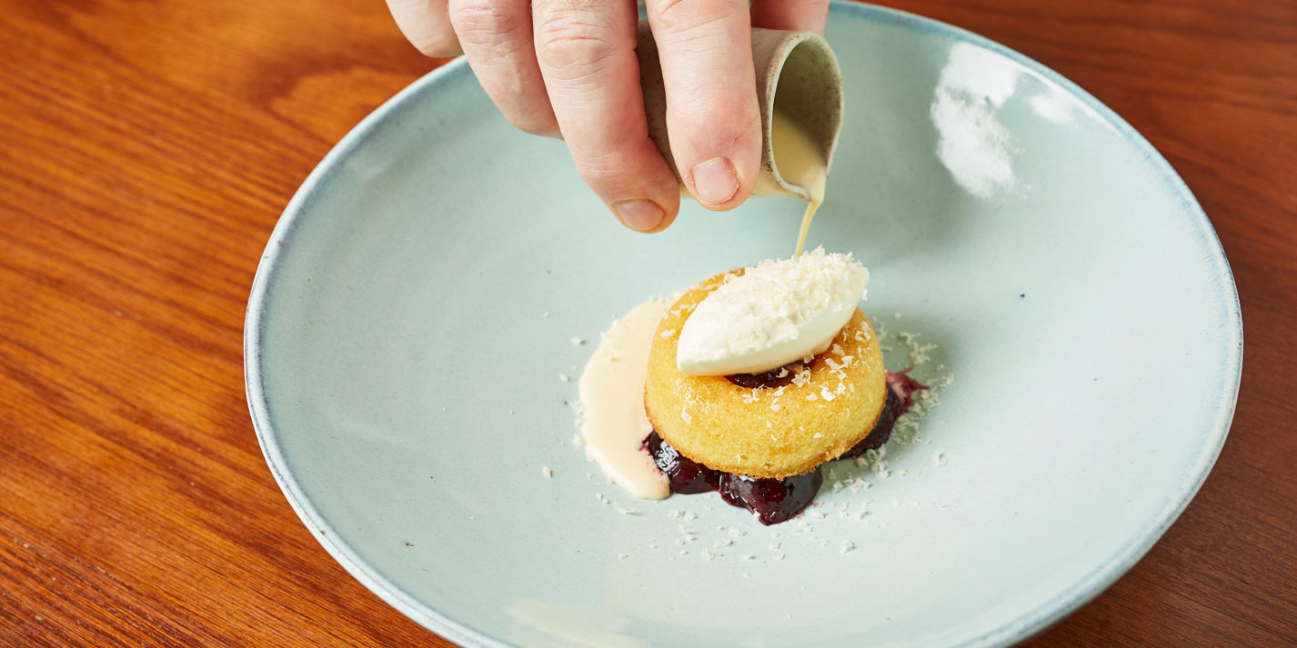 Poached Cherries with Frangipane and Almond Soup Recipe - Great British Chefs