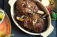 Kashmiri-style roast leg of lamb with cranberries, pistachios and almonds