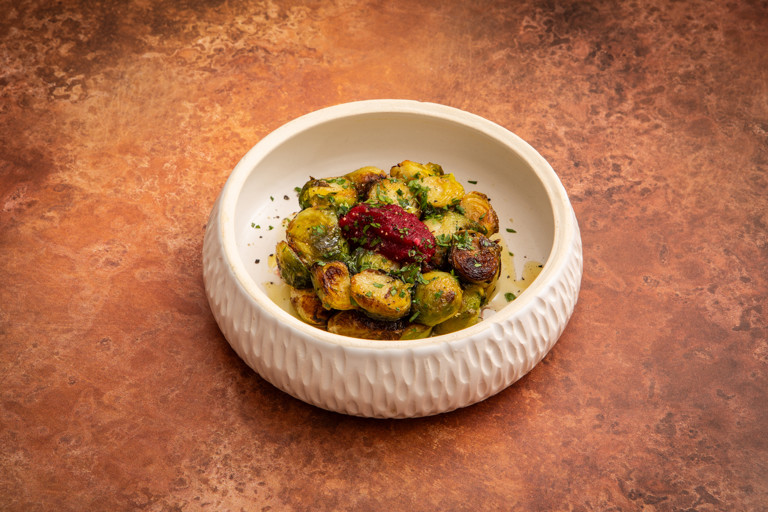 Brown butter sprouts with fermented cranberry hot sauce