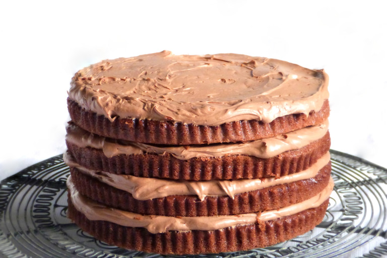 Classic chocolate layer cake with lime ganache