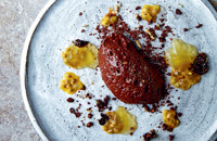 Dark chocolate mousse, cocoa nibs, passion fruit and chamomile
